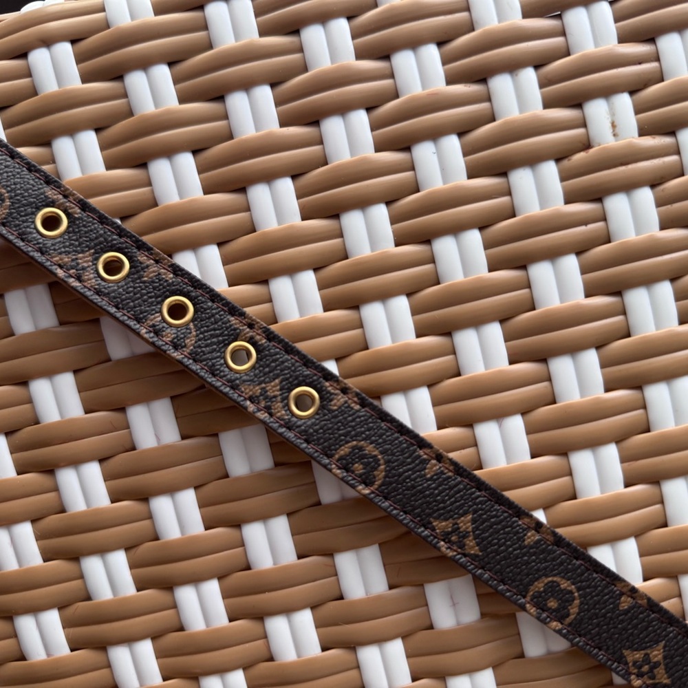Monogram Brown Dog Pet Collar Gold Hardware Adjustable Size M 16” - Picture 4 of 10